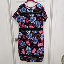 Boutique+ JcPenny Women’s Black Floral Midi Dress Mesh Sheath Plus Size 2X  NWT