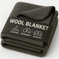 Wool Camping Blanket – 70% Heavy-Duty Military Style Throw, 62x84, Grey 