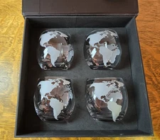 Wine Savant (4) 10 Oz Whiskey Glasses Etched With World Maps