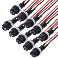 10Pcs Panel Mount Fuse Holder 5x20mm AC 250V/125V w/ Pre-Soldered Wires,Round