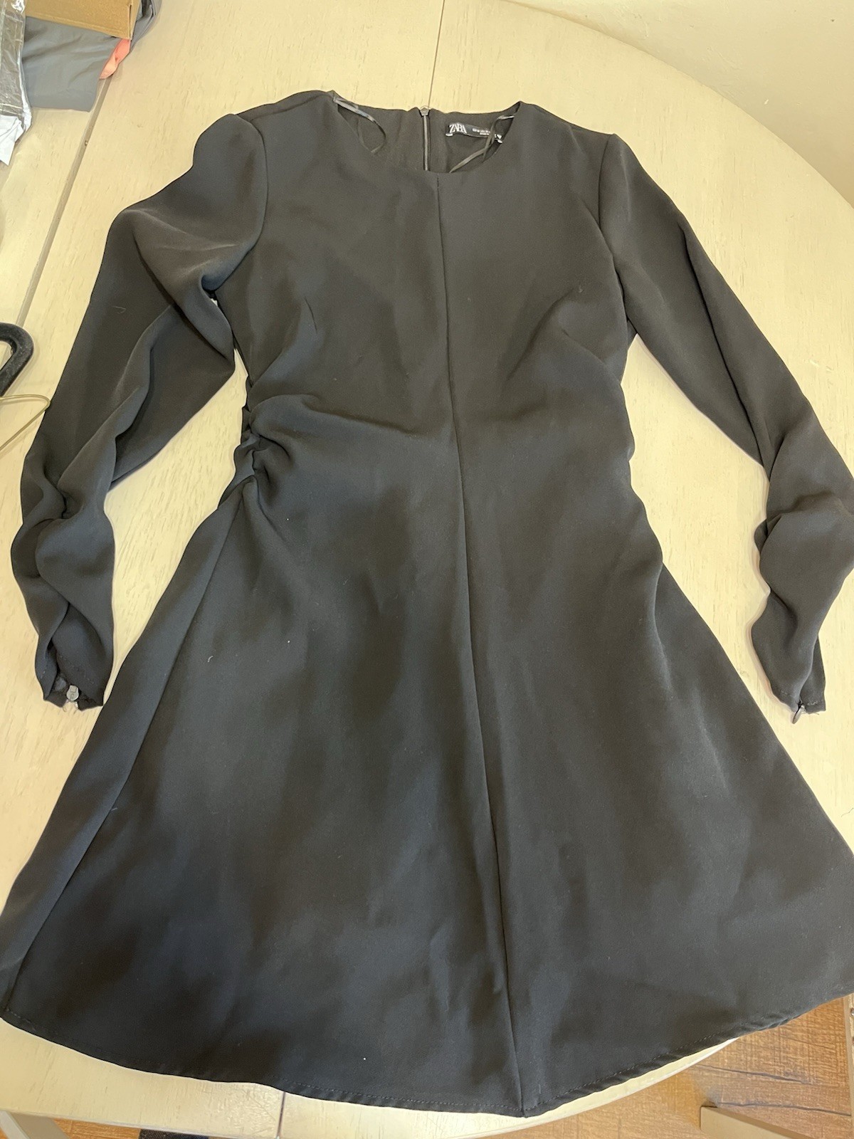 Zara Black Long Sleeve Short A-Line Dress Crew Neck Zip Women's Size M