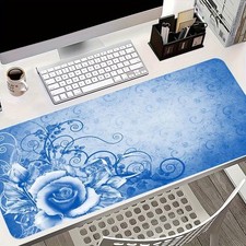 40 90cm XXL Blue Rose Gaming Mouse Pad  Desk Mat - Non-Slip Large Computer Surf
