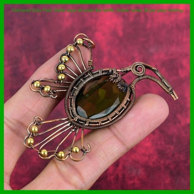 August Oval Peridot Stone Copper Wedding Wire Wrapped Bird Daughter Gift Pendant