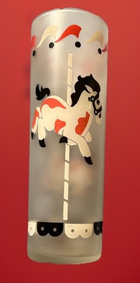 Vintage Libbey Pony Horse Carousel Merry-Go-Round Tom Collins Frosted Glass