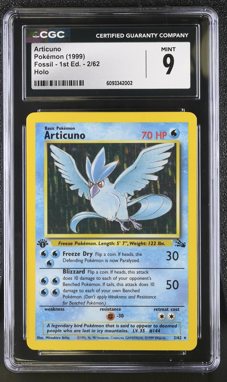 Articuno 2/62 - 1999 1st Edition Fossil Holo - CGC 9