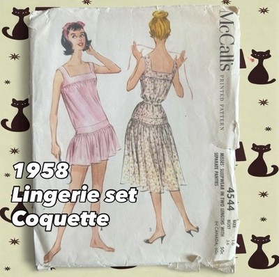 McCalls 4544 lingerie Set 2 Piece & Length Sz 16 B36 VTG 1958 RARE cut Pajamas￼