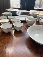 51 Piece Harmony House China Mary 3835 White w/ Platinum Trim  Mid Century