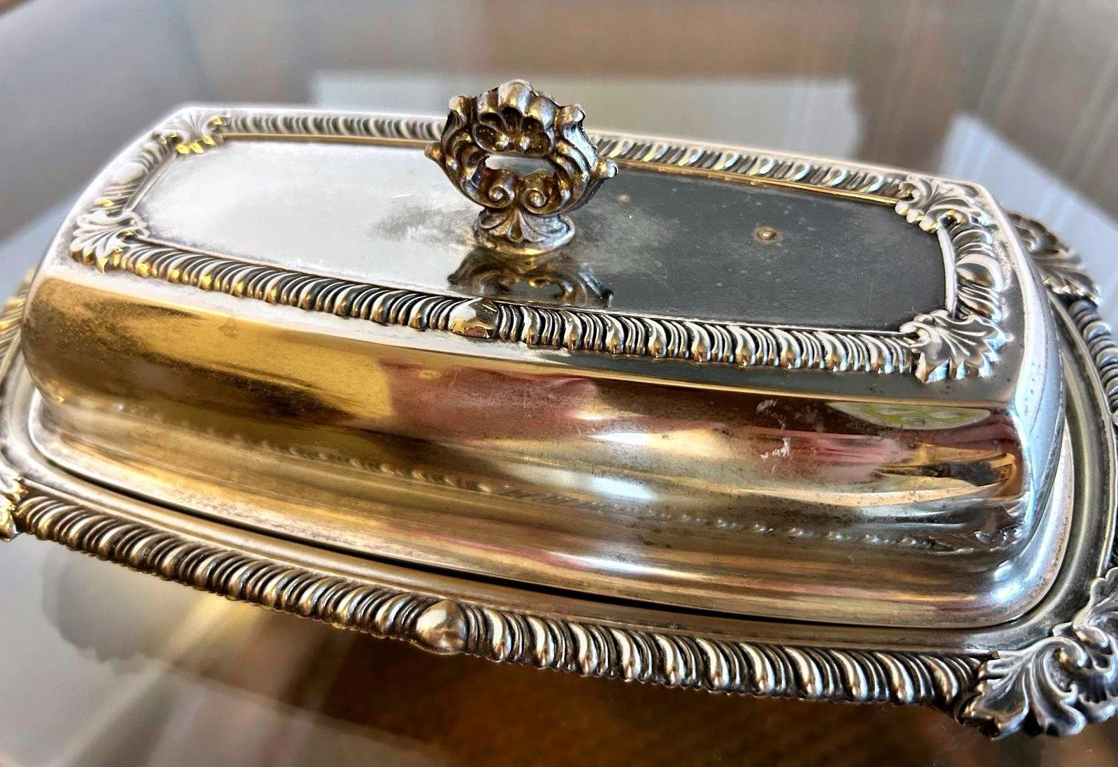 Vintage Silverplate Covered Butter Dish Ornate Scroll Rectangular Server