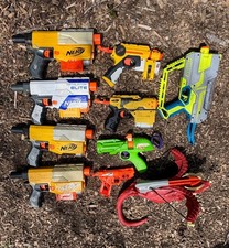 Lot Of Ten Vintage Nerf Guns, Untested