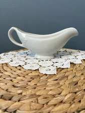 Vintage Hall China White Gravy Boat Made in USA Mid Century Farmhouse Ironstone