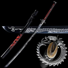 Dragon Black Blade Japanese Samurai Katana Sword 1095 High Carbon Steel Sharp