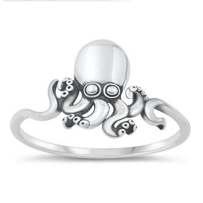 Beautiful Octopus Ring New .925 Sterling Silver Ocean Beach Band Sizes 4-10