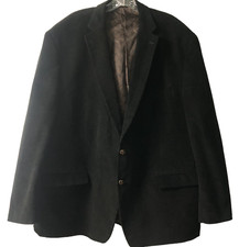 Men's 46 Black Corduroy Chaps Paisley Lined Elbow Patch Sport Coat Blazer