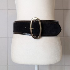 Banana Republic 2008 Wide Suede Patent Leather Belt Oval Buckle Sz S Italy