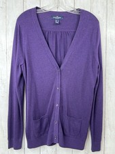 Lands End Outfitters Purple Button Front Cardigan Sweater Women's Medium Pockets