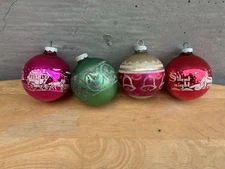 Lot Shiny Brite Stencil Stagecoach Glass Bell Silent Night Merry Xmas Ornaments