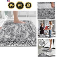 Chenille Bathroom Rugs Non Slip, Extra Thick Soft Absorbent Bath Rug, Machine...