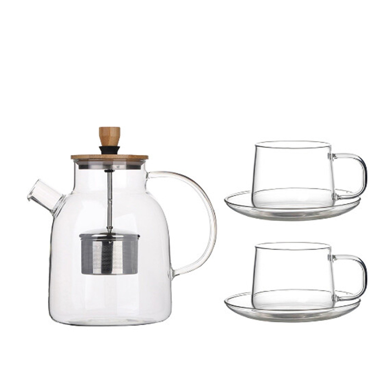 Nisa Glasteekannen-Set 1600 ml mit Bambusdeckel inkl Tassen - Untertellern 7990₽
