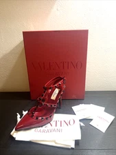 Valentino Garavani ROCKSTUD Ankle Strap RED Heels  6.5 US 36.5 NEW w/box $1200