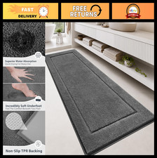 Non-Slip Bath Runner Rug 30" x 84" - Soft Grey Bathroom Mat, Water-Resistant