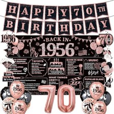 Rose Gold 70th Birthday Decorations for Women 37Pcs Happy 70th Birthday
