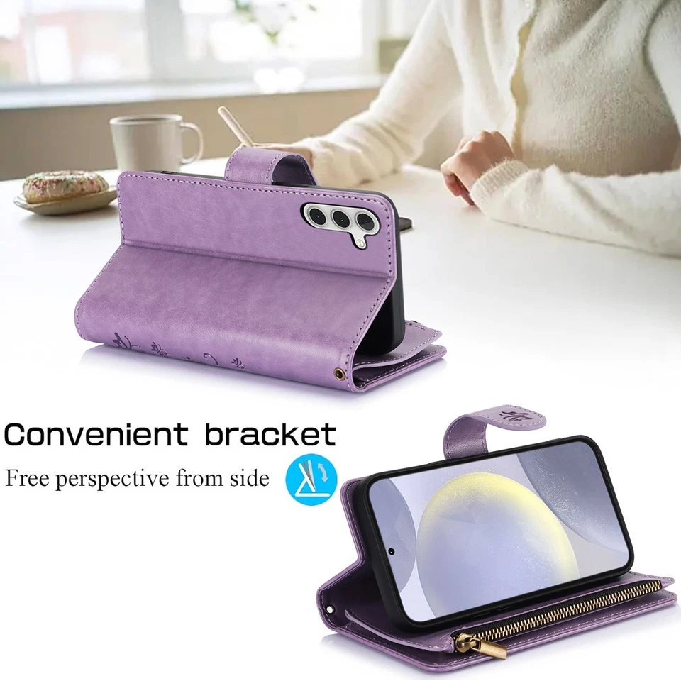 For Samsung S25 Ultra Plus S24 S23 S22+ Magnetic Leather Wallet Stand Case Strap - Image 4 of 4