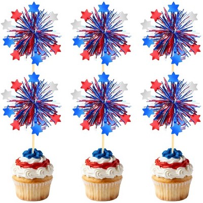 4th of July Cupcake Toppers, 48pcs Patriotic Toothpicks Firework Cupcake Toppers