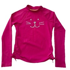 Lands' End Pink CAT Long Sleeve Rash Guard Size 10-12 MEDIUM ruched