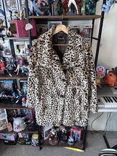 Vintage Incognita Leopard Animal Print Faux Fur Coat Jacket Women s XL