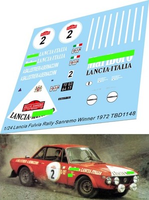 1/24 Decals for Lancia Fulvia HF Rally 1972 Sanremo Winner TB Decal TBD1148