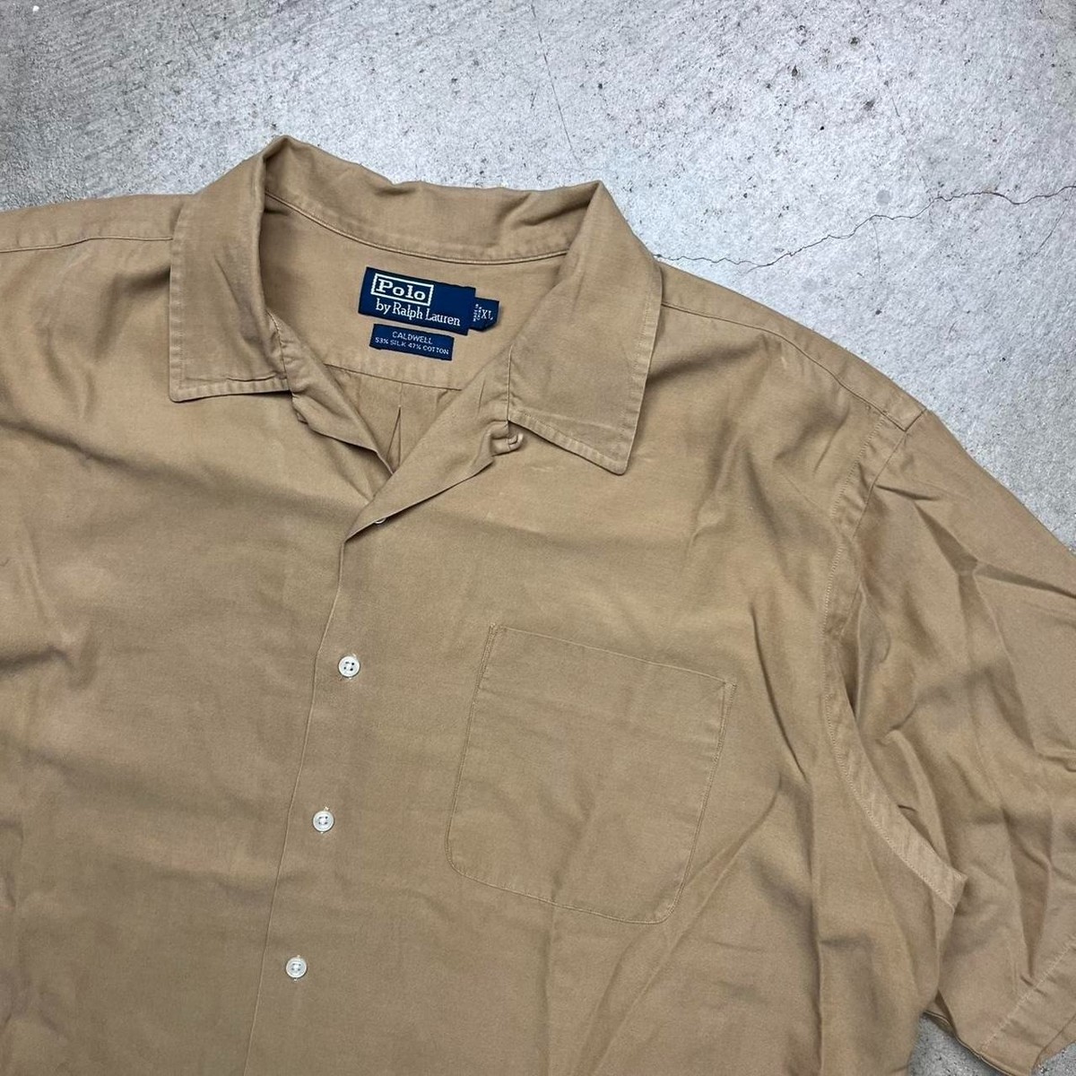 Vintage Polo Ralph Lauren Caldwell silk camp collar XL beige short