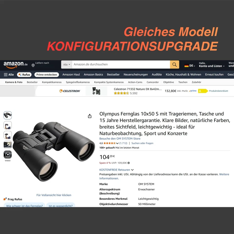 Binoculars 12x50 ED Fernglas Dach Wasserdicht Nebeldicht Stickstoffgefüllte Jagd - Bild 3 von 4