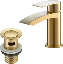 Monobloc Gold Brass Basin Taps with Pop Up Waste and Drain, 882AMGO