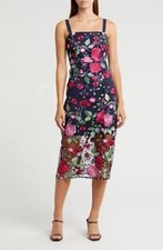 Sam Edelman Navy Blue Floral Embroidered Midi Dress Size 10 New With Tag