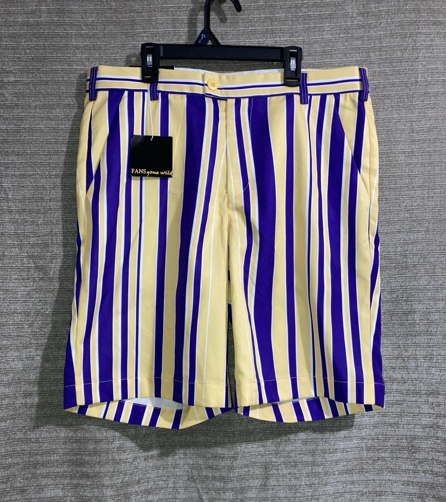 L A Lakers Fan Gone Wild Yellow Purple Striped Color Golf Shorts New Men’s 34