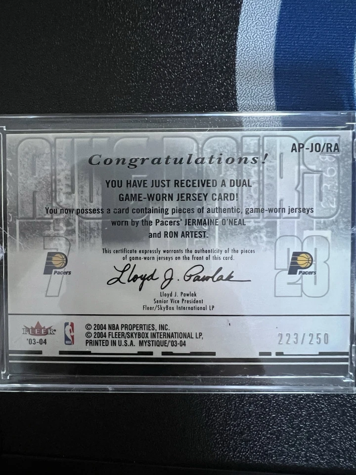 03-04 Fleer Mystique Ron Artest/Jermaine O’Neal Jersey/250🔥Pacers Foto 2 de 2