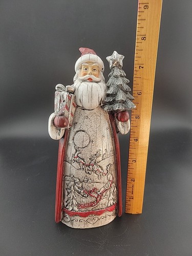 RED AND SILVER SANTA CLAUS Glittery Christmas Decoration 8" Tall 3.5"W - Picture 7 of 9