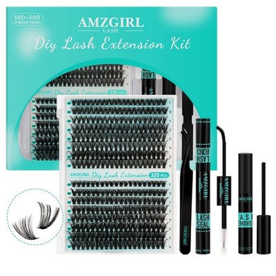 Lash Extension Kit 320Pcs,DIY Individual Lashes Clusters Kit,Lash Bond And Seal,