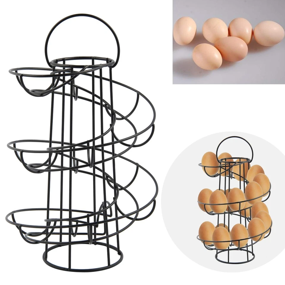 Egg Holder Storage Kitchen Egg Storage Spiral Eggs Dispenser Rack Holds 18 Eggs - Image 4 of 4