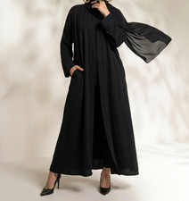 Women's Front Open Abaya Plain Nida Fabric Modest Islamic Wear Multicolor M-XL