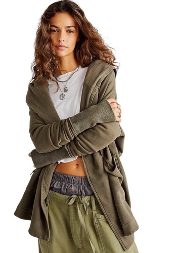 Free People Brentwood Cardi Sweatshirt Hoodie Size S Olive Green Slouchy Lounge
