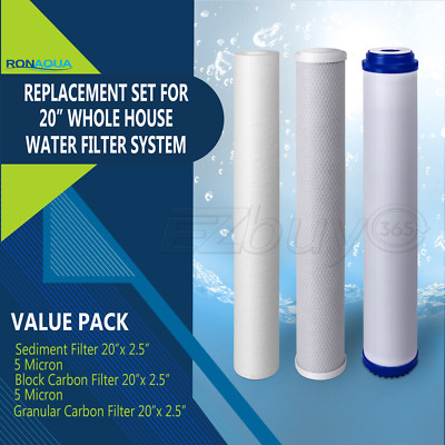 20'' x 2.5'' Replacement Water Filters Cartridges Sediment CTO Block & GAC