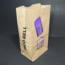 Taco Bell Bag Fast Food Live Mas Purple Bell Graphics + SpellOut Brown Paper n