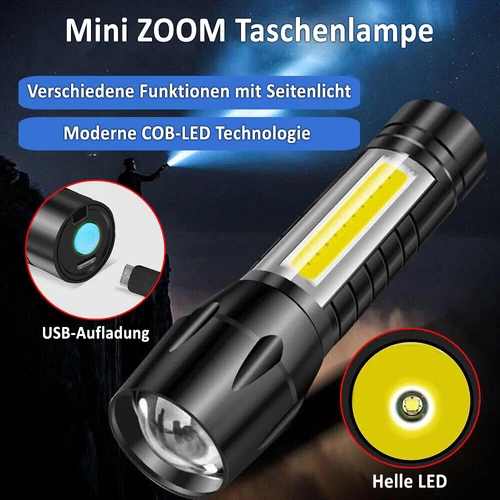 2 Stück Taschenlampe LED Aufladbar USB Super Hell Taktisches Fackel Lumen Akku - Bild 3 von 20