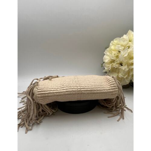 Maje Textile And Raffia M Beige Ecru Woven Tassel Fringe Boho Bag Clutch RTR - Picture 4 of 12
