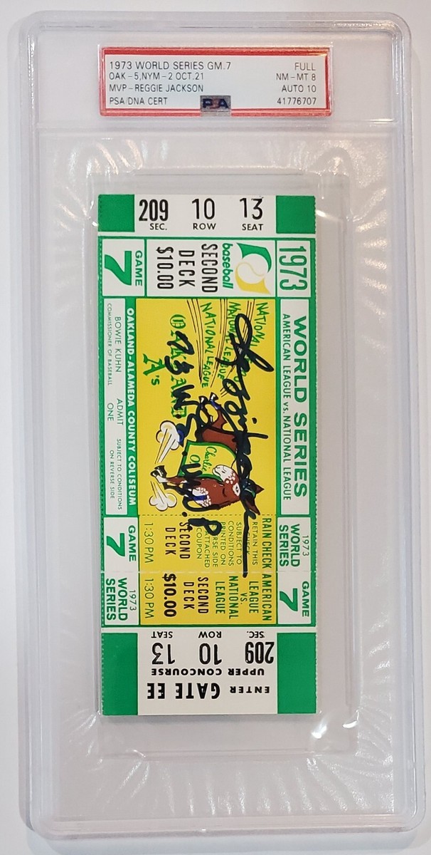 REGGIE JACKSON Signed 1973 World Series Full Ticket PSA 8 10 Auto