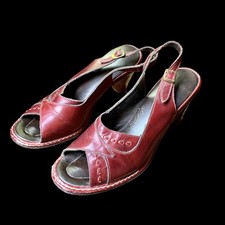 Vintage Leather Burgundy BOHO Shoes 3.5" Heel Size 8.5
