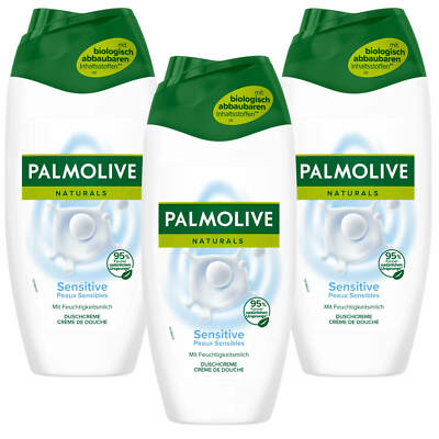 3X 250Ml Palmolive Naturals Cream Shower Sensitive With Moisturizing Milk Cream