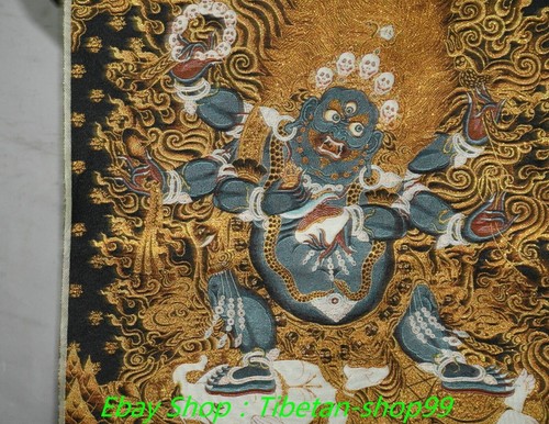 35.6''Tibet Cloth Silk Buddhism Mahakala Wrathful Deity Tangka Thangka Painting - Picture 4 of 8