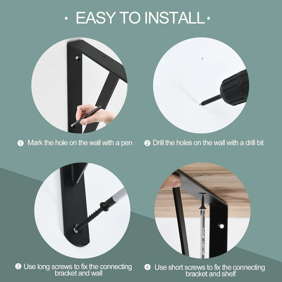 12 Pack L8 X H 6" Black Heavy Duty Shelf Brackets with Screws Metal Shelf Bracke - Image 3 of 4